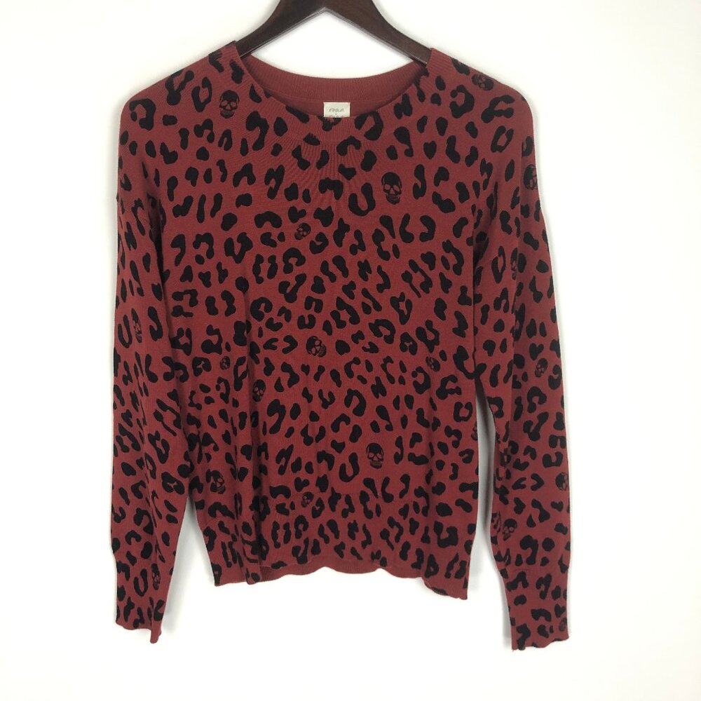 Evereve Roan + Ryan Aida Skulls Animal Print Cotton Sweater Size S Paprika Red